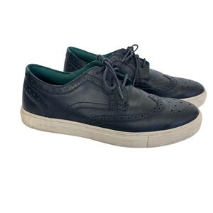 Ted Baker Leather Brogue Wing Tip‎ Lace Up White Sole Sneakers Navy Blue Sz 44